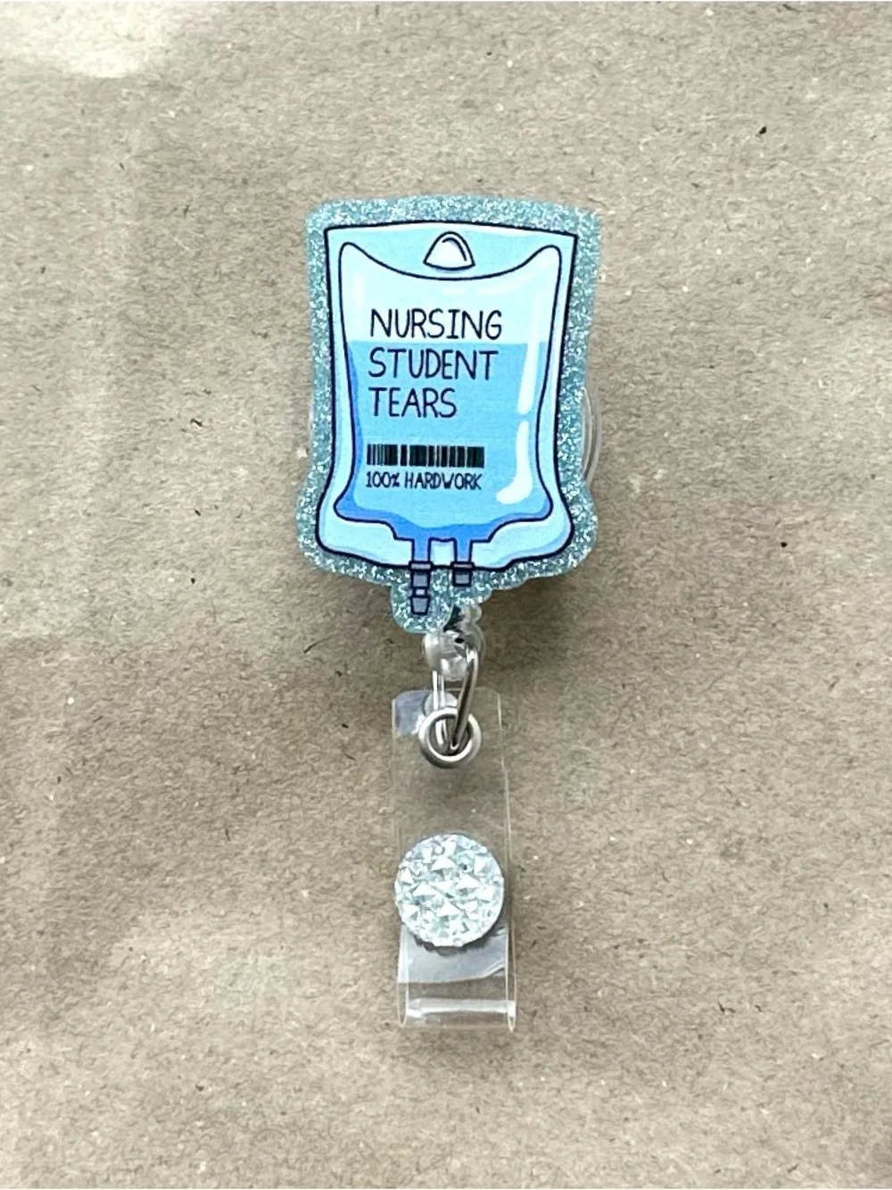 Nursing Student Tears Badge Reel - Light Blue Glitter